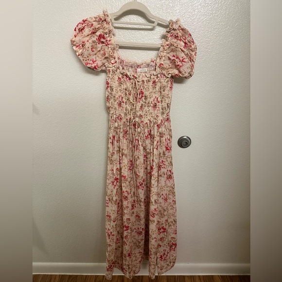 Doen Floral Midi Dress in Cream and Pink - Picture 5 of 5